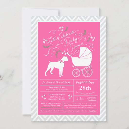Boxer Dog Baby shower Roze meisje Kaart (Voorkant)