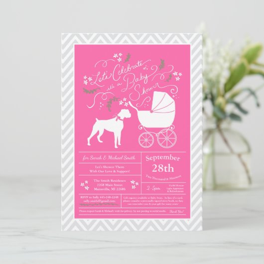 Boxer Dog Baby shower Roze meisje Kaart (Staand voorkant)