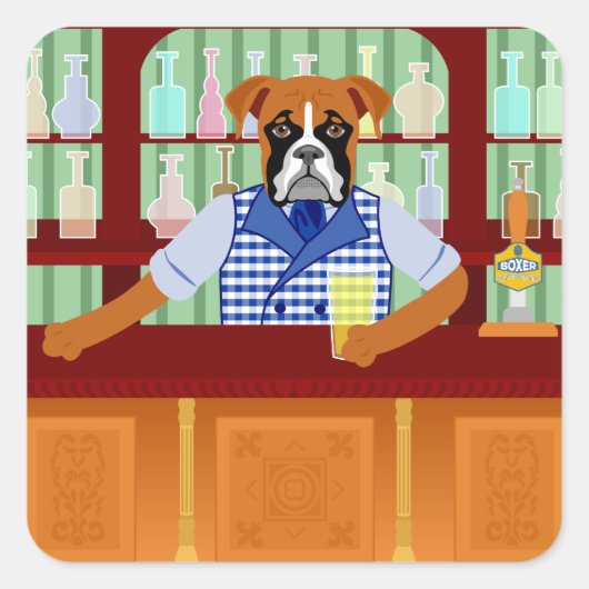 Boxer Dog Beer Pub Vierkante Sticker (Voorkant)