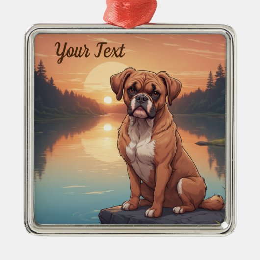 Boxer Dog bij Lake Metalen Ornament (Voorkant)