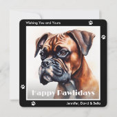 Boxer Dog Black Watercolor Christmas Feestdagenkaart (Voorkant)