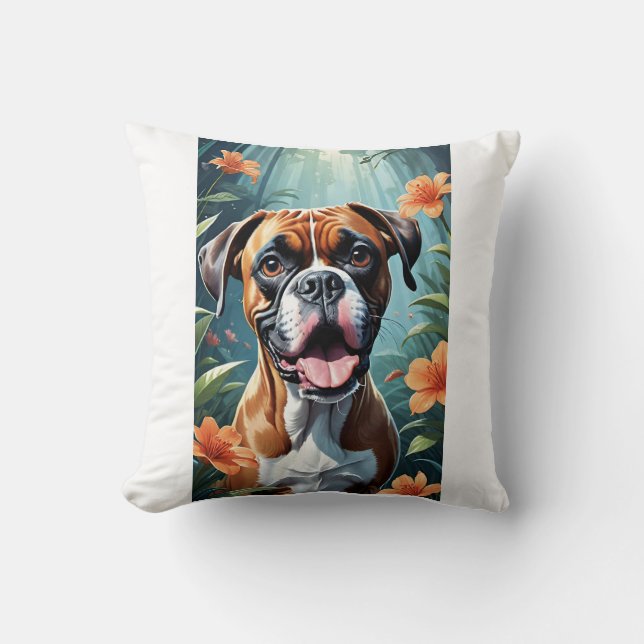 Boxer Dog Bloem Kussen (Voorkant)