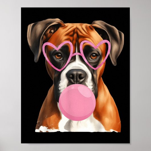 Boxer Dog Blowing Bubble Gum Valentijn's Day Poster (Voorkant)
