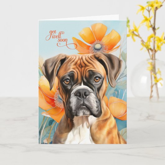 Boxer Dog Bold Orange Poppy Flowers Get Well Kaart (Gele Bloem)