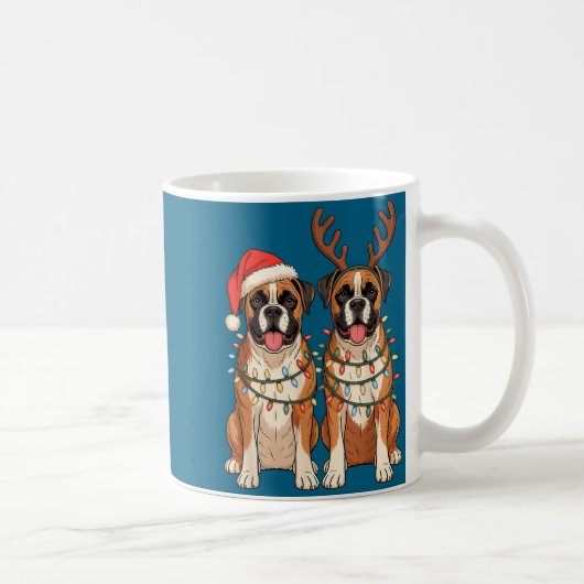 Boxer Dog Christmas Santa Hat Reindeer Lights Paja Koffiemok (Rechts)