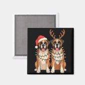 Boxer Dog Christmas Santa Hat Reindeer Lights Paja Magneet (Voorkant / Achterkant)