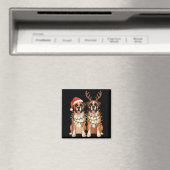 Boxer Dog Christmas Santa Hat Reindeer Lights Paja Magneet (Insitu (Vaatwasser))