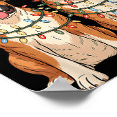 Boxer Dog Christmas Santa Hat Reindeer Lights Paja Poster (Hoek)