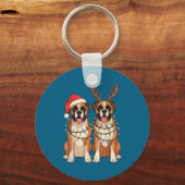 Boxer Dog Christmas Santa Hat Reindeer Lights Paja Sleutelhanger (Voorkant)