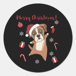 Boxer Dog Christmas Snow Winter Animals Dogs Ronde Sticker