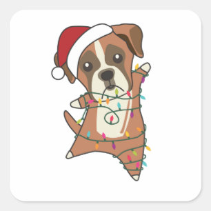 Boxer Dog Christmas Snow Winter Animals Dogs Vierkante Sticker