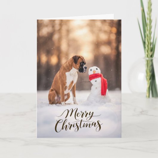 Boxer Dog Christmas Snowman Feestdagen Kaart (Voorkant)