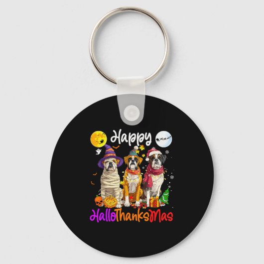 Boxer Dog Christmas Thanksgiving Happy Halloween  Sleutelhanger (Voorkant)