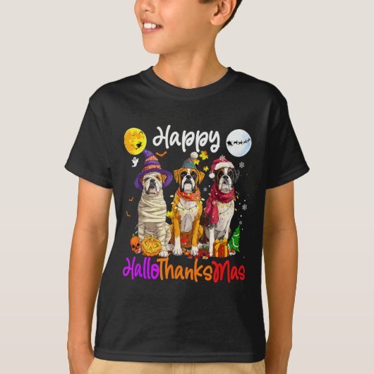 Boxer Dog Christmas Thanksgiving Happy Halloween  T-shirt (Voorkant)