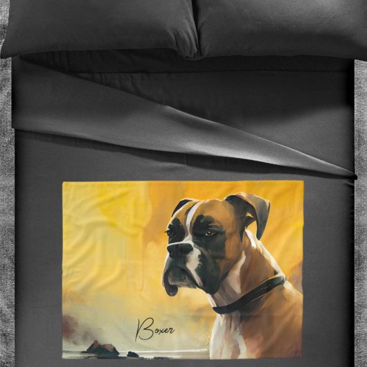 Boxer Dog Coastal Landscape Blanket Yellow Fleece Deken