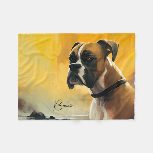 Boxer Dog Coastal Landscape Blanket Yellow Fleece Deken (Voorkant (Horizontaal))