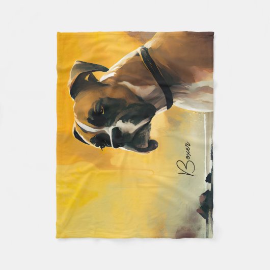 Boxer Dog Coastal Landscape Blanket Yellow Fleece Deken (Voorkant)