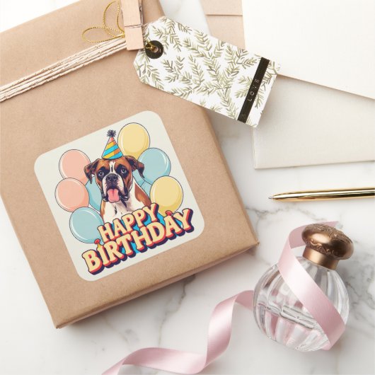 Boxer Dog Colorful Vierkante Sticker (Geschenken)