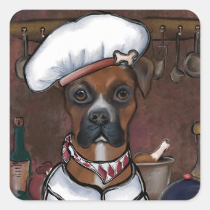 BOXER DOG COOK VIERKANTE STICKER