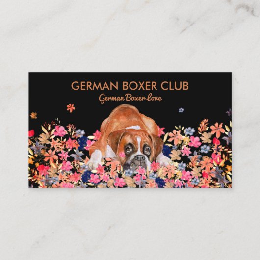 Boxer Dog Cute Face florale reustige herfst Visitekaartje (Voorkant)