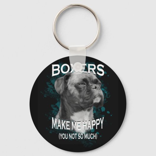 Boxer Dog Dierenvrienden Art Text Sleutelhanger (Voorkant)