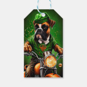 Boxer Dog Driving Bike St. Patrick's Day Cadeaulabel (Achterkant)