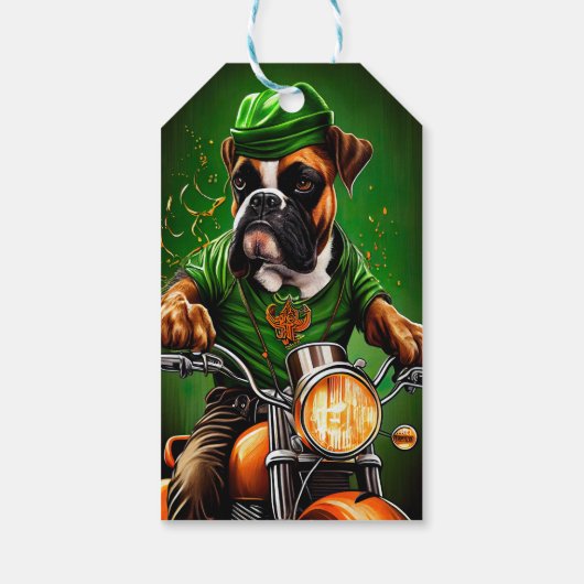 Boxer Dog Driving Bike St. Patrick's Day Cadeaulabel (Achterkant)