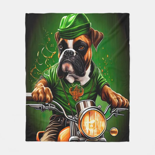 Boxer Dog Driving Bike St. Patrick's Day Fleece Deken (Voorkant)