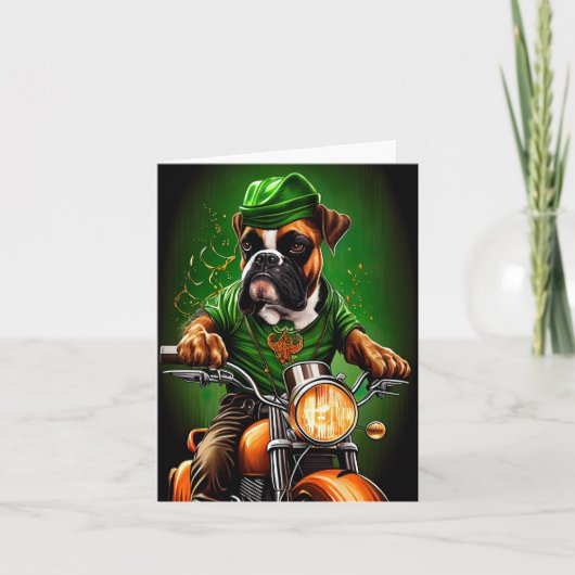 Boxer Dog Driving Bike St. Patrick's Day Kaart (Voorkant)