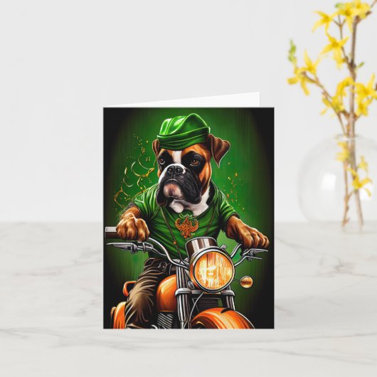 Boxer Dog Driving Bike St. Patrick's Day Kaart (Gele Bloem)