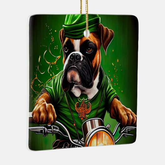 Boxer Dog Driving Bike St. Patrick's Day Keramisch Ornament (Rechts)