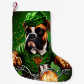 Boxer Dog Driving Bike St. Patrick's Day Kleine Kerstsok (Voorkant)