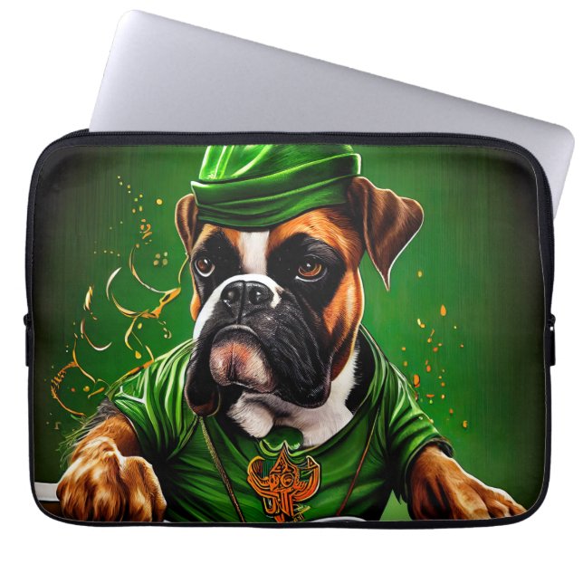 Boxer Dog Driving Bike St. Patrick's Day Laptop Sleeve (Voorkant)