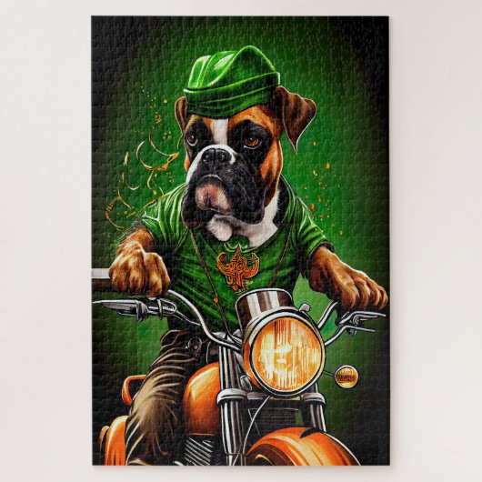 Boxer Dog Driving Bike St. Patrick's Day Legpuzzel (Verticaal)