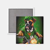 Boxer Dog Driving Bike St. Patrick's Day Magneet (Voorkant / Achterkant)