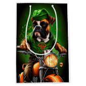 Boxer Dog Driving Bike St. Patrick's Day Medium Cadeauzakje (Voorkant)