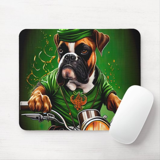 Boxer Dog Driving Bike St. Patrick's Day Muismat (Met muis)