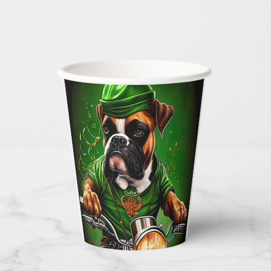 Boxer Dog Driving Bike St. Patrick's Day Papieren Bekers (Voorkant)