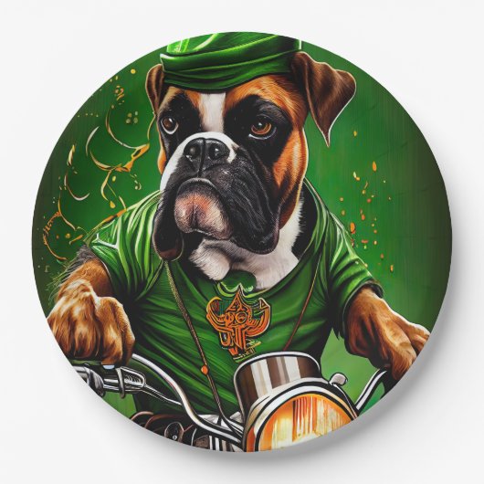 Boxer Dog Driving Bike St. Patrick's Day Papieren Bordje (Voorkant)