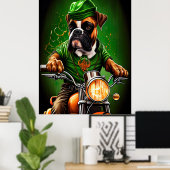 Boxer Dog Driving Bike St. Patrick's Day Poster (Thuiskantoor)