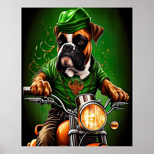 Boxer Dog Driving Bike St. Patrick's Day Poster (Voorkant)