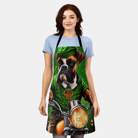 Boxer Dog Driving Bike St. Patrick's Day Schort (Gedragen)