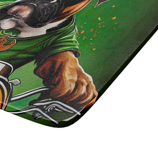 Boxer Dog Driving Bike St. Patrick's Day Snijplank (Hoek)