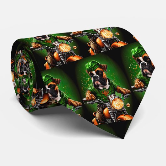 Boxer Dog Driving Bike St. Patrick's Day Stropdas (Opgerold)