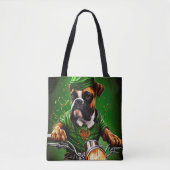 Boxer Dog Driving Bike St. Patrick's Day Tote Bag (Voorkant)