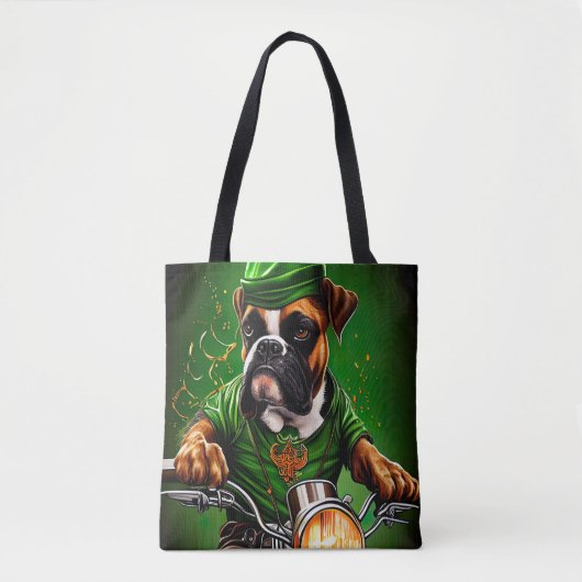 Boxer Dog Driving Bike St. Patrick's Day Tote Bag (Voorkant)