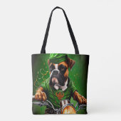 Boxer Dog Driving Bike St. Patrick's Day Tote Bag (Achterkant)