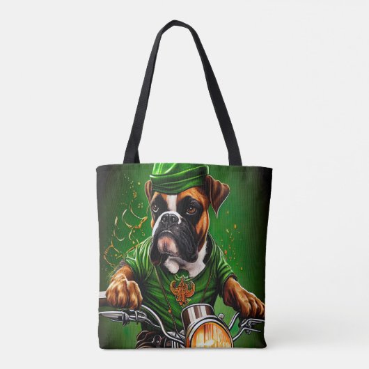 Boxer Dog Driving Bike St. Patrick's Day Tote Bag (Achterkant)