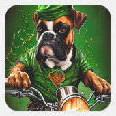 Boxer Dog Driving Bike St. Patrick's Day Vierkante Sticker (Voorkant)