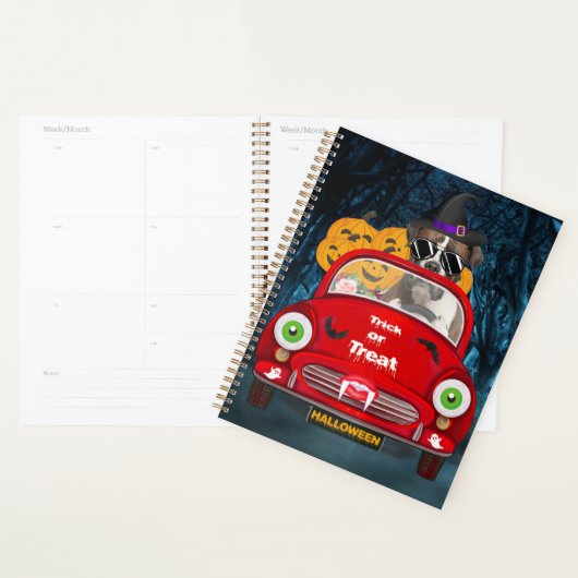 Boxer Dog Driving Car Scary Halloween Planner (Display)